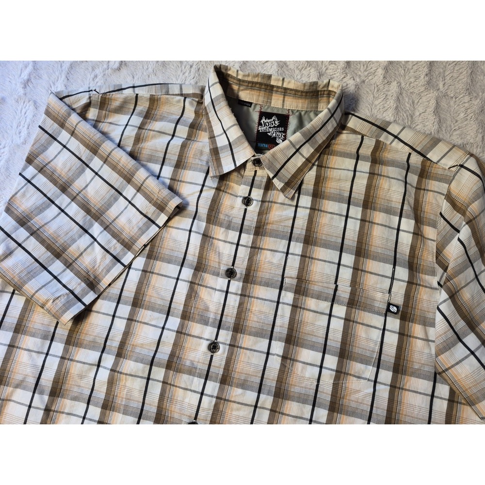 Vintage ...Lost Enterprises Men's XL Plaid Short Sleeve Button Up Shirt Beige